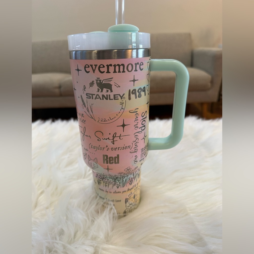 Custom Taylor Swift 40 oz Stanley in Mint and Pink.